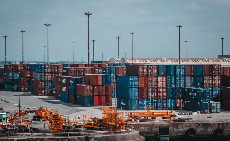 intermodal container stacked on port