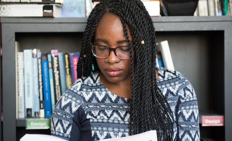 woman reading book