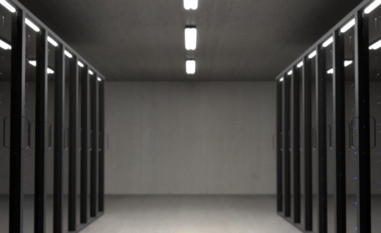 black server racks on a room