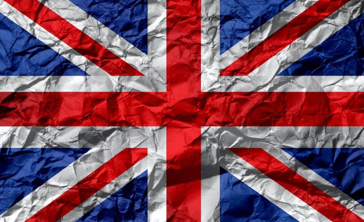 uk flag on creased paper