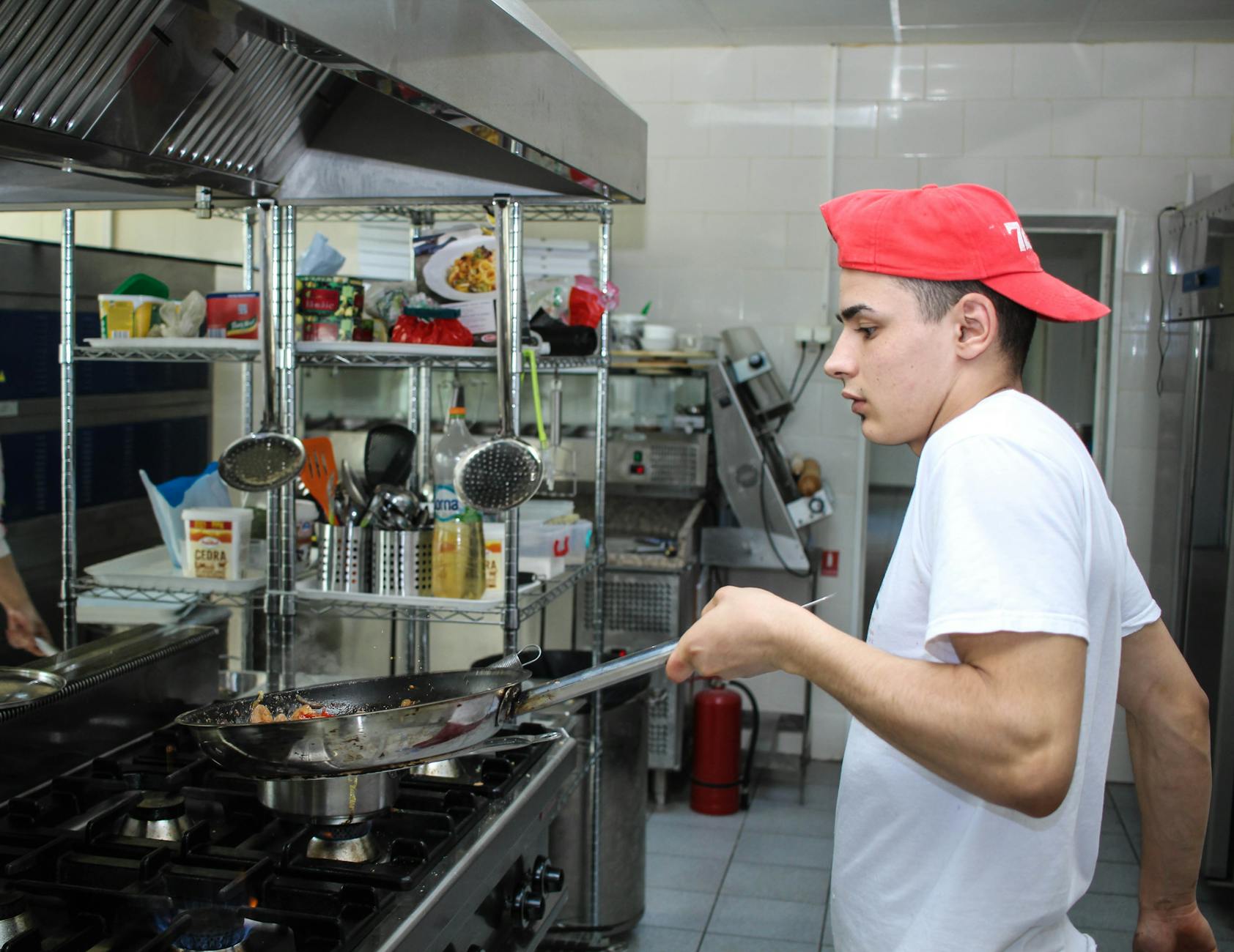 man cooking food